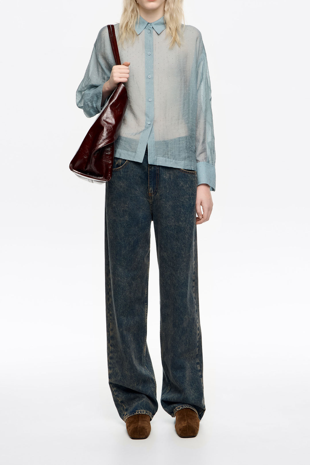 Light blue mini rhinestones boxy shirt