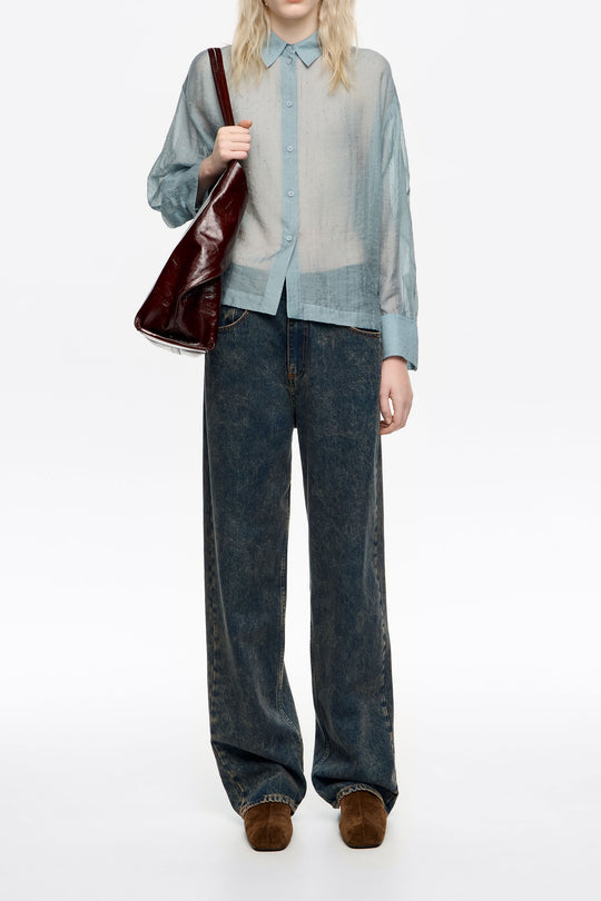 Light blue mini rhinestones boxy shirt