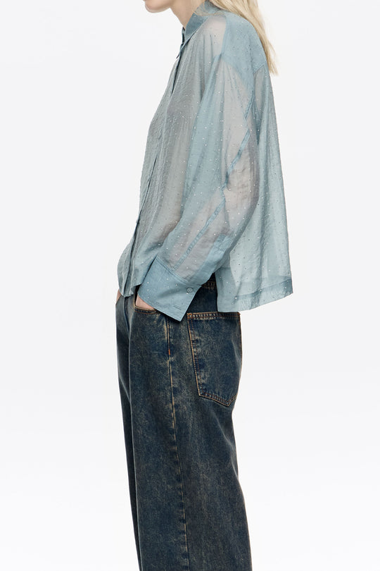 Light blue mini rhinestones boxy shirt