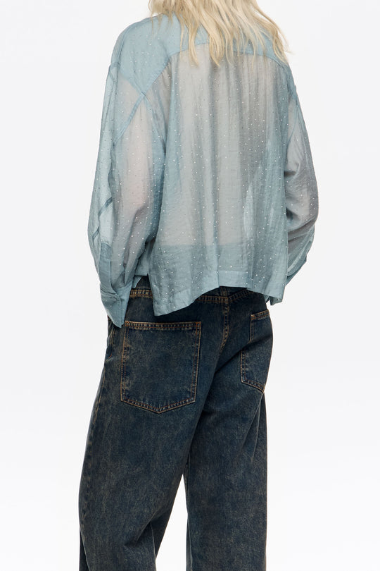 Light blue mini rhinestones boxy shirt