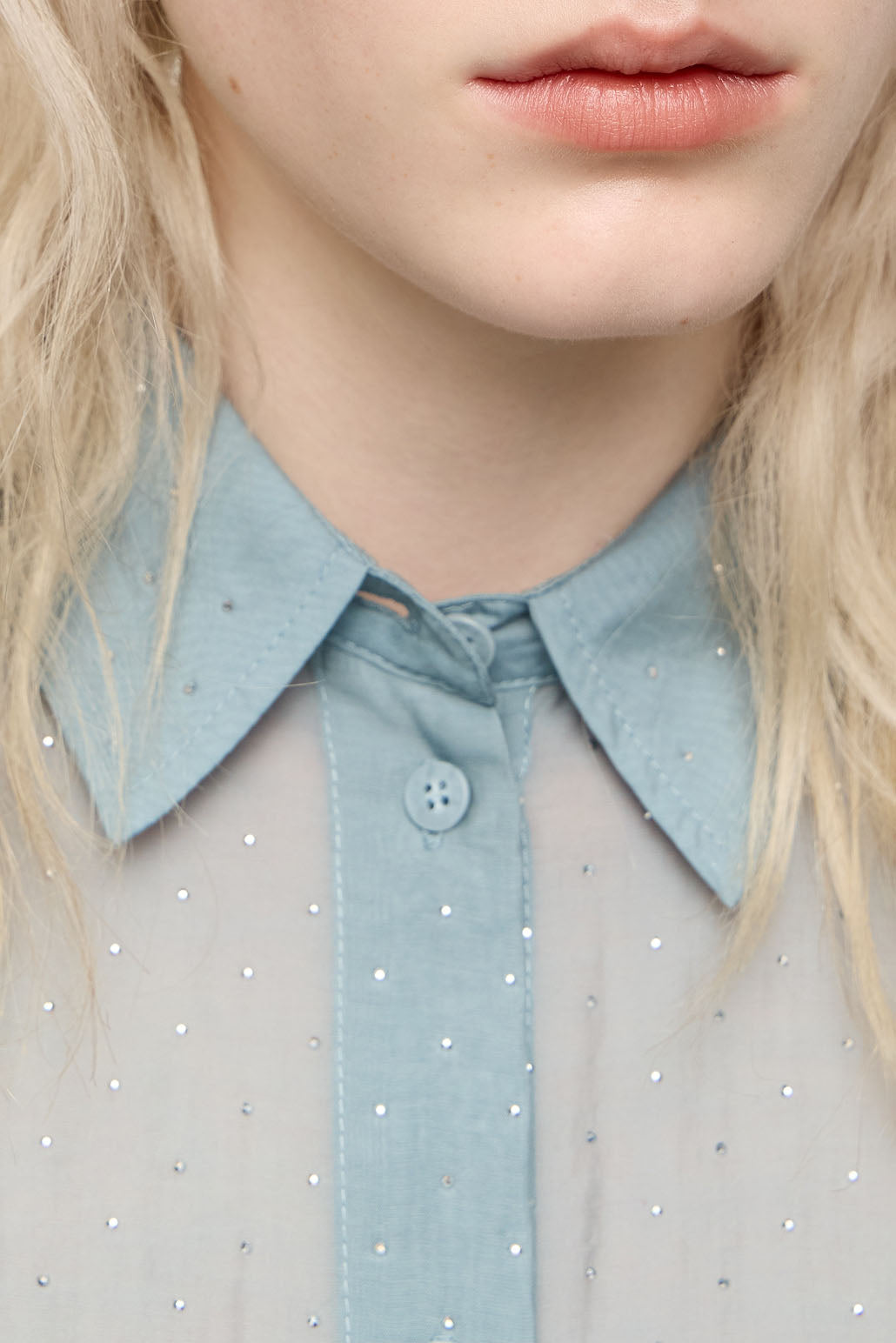 Light blue mini rhinestones boxy shirt
