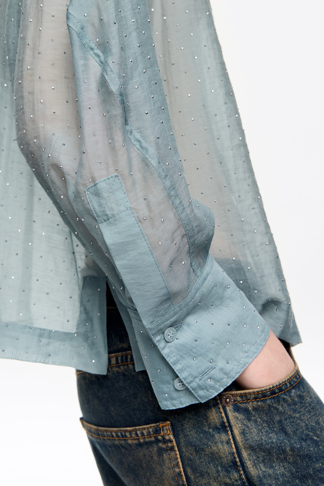 Light blue mini rhinestones boxy shirt
