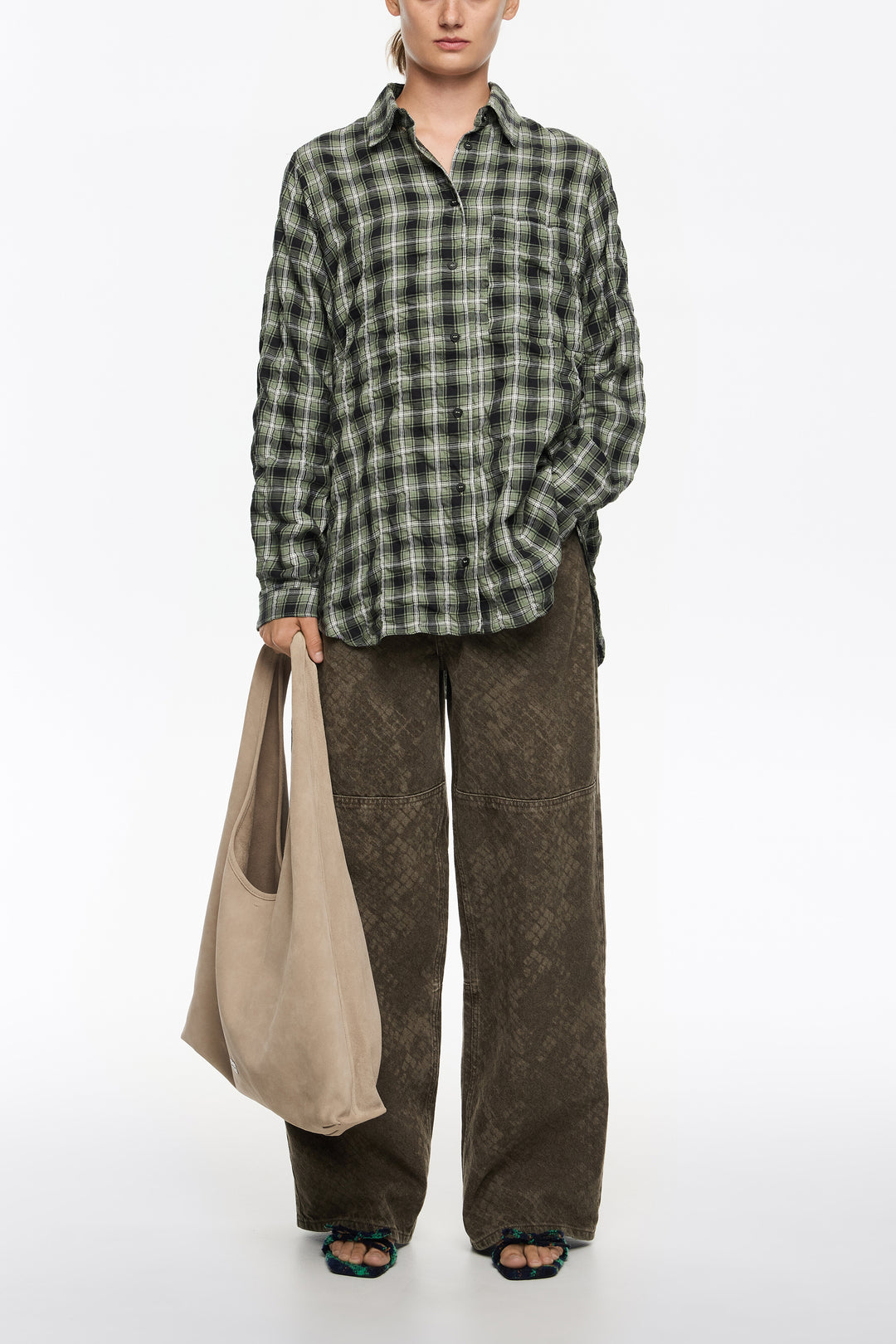 Green checked textured shirt