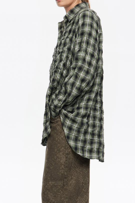 Green checked textured shirt