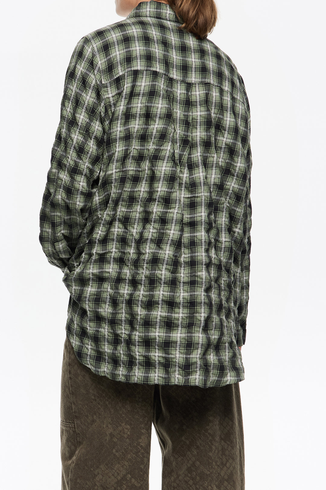 Green checked textured shirt