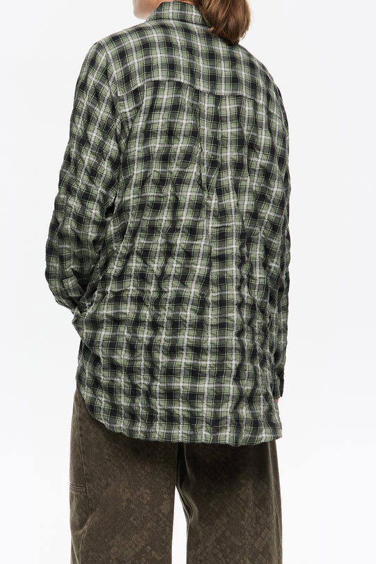 Green checked textured shirt