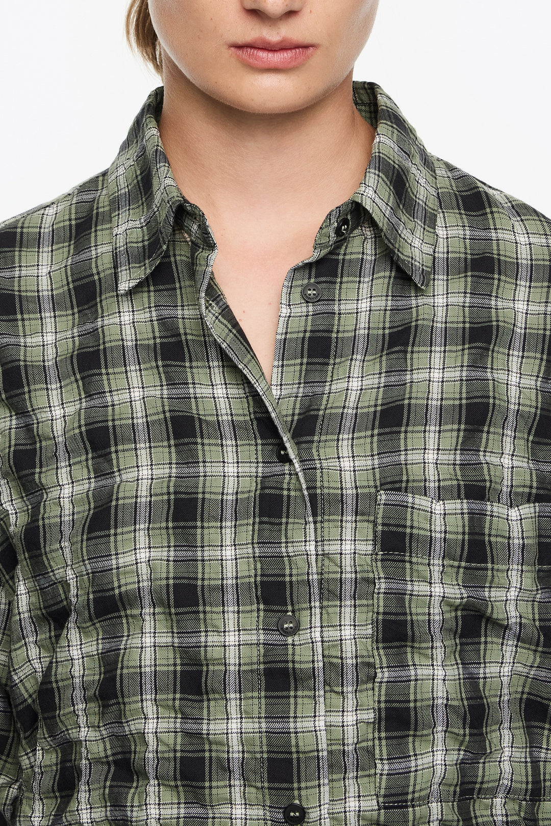Green checked textured shirt