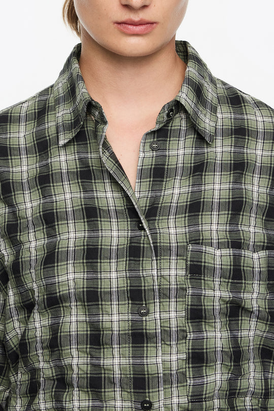 Green checked textured shirt