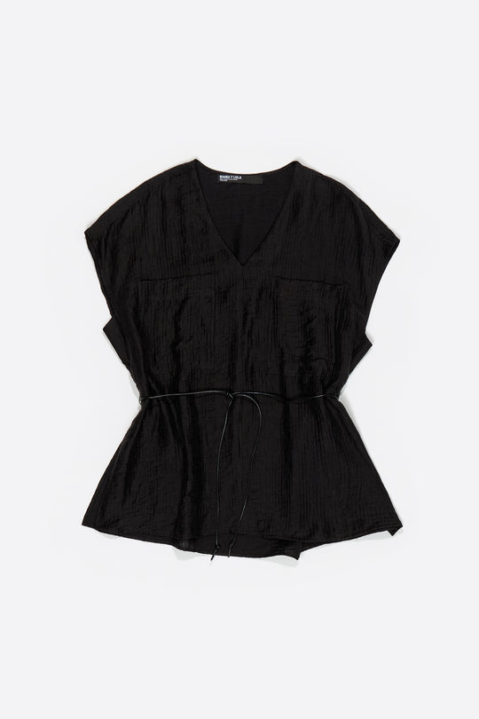 Black tie V-neck top