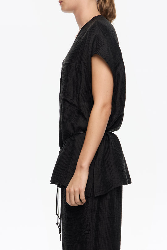 Black tie V-neck top