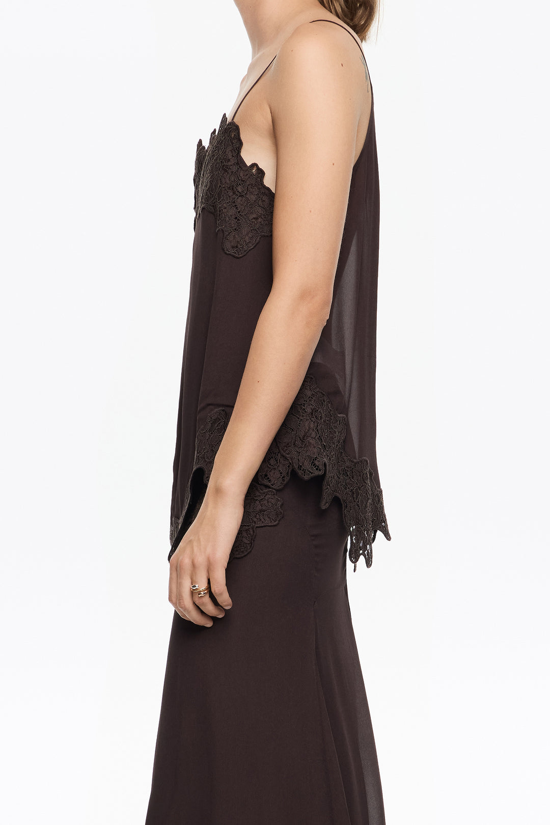 Dark brown fluid lace top
