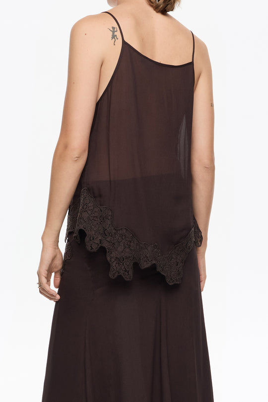 Dark brown fluid lace top