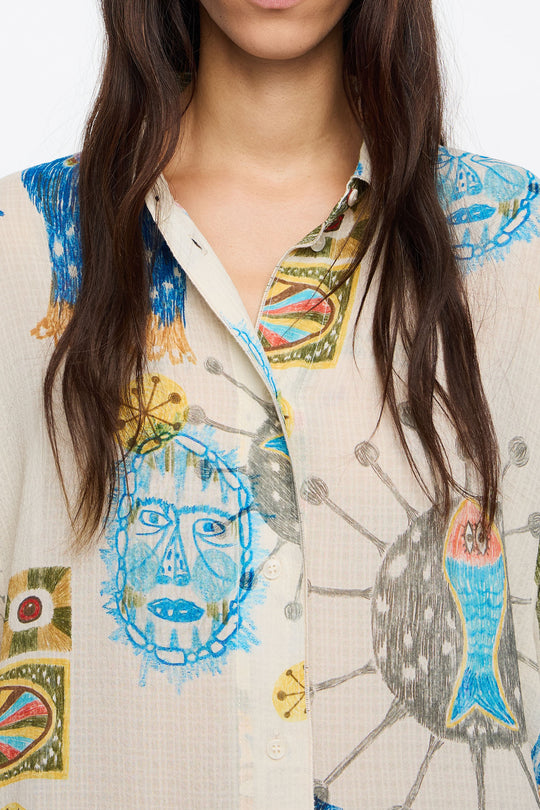 Ivory textured Big Mask straight shirt