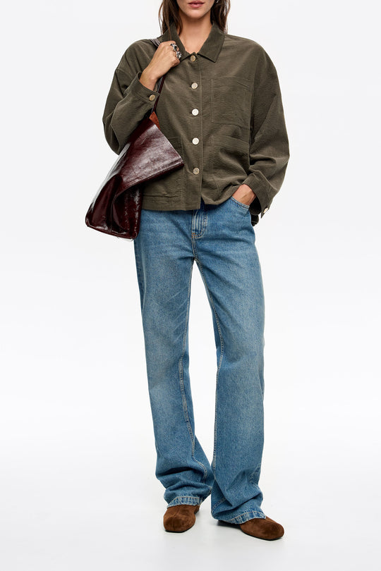 Khaki straight denim jacket