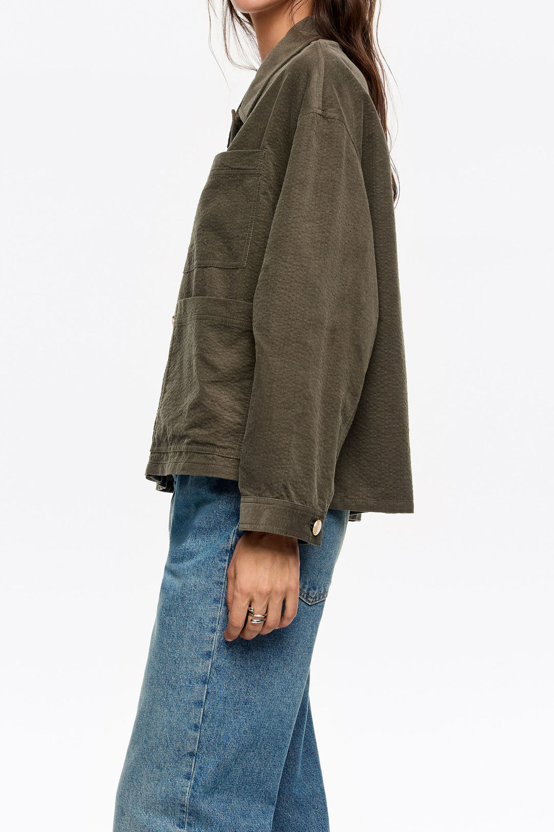 Khaki straight denim jacket