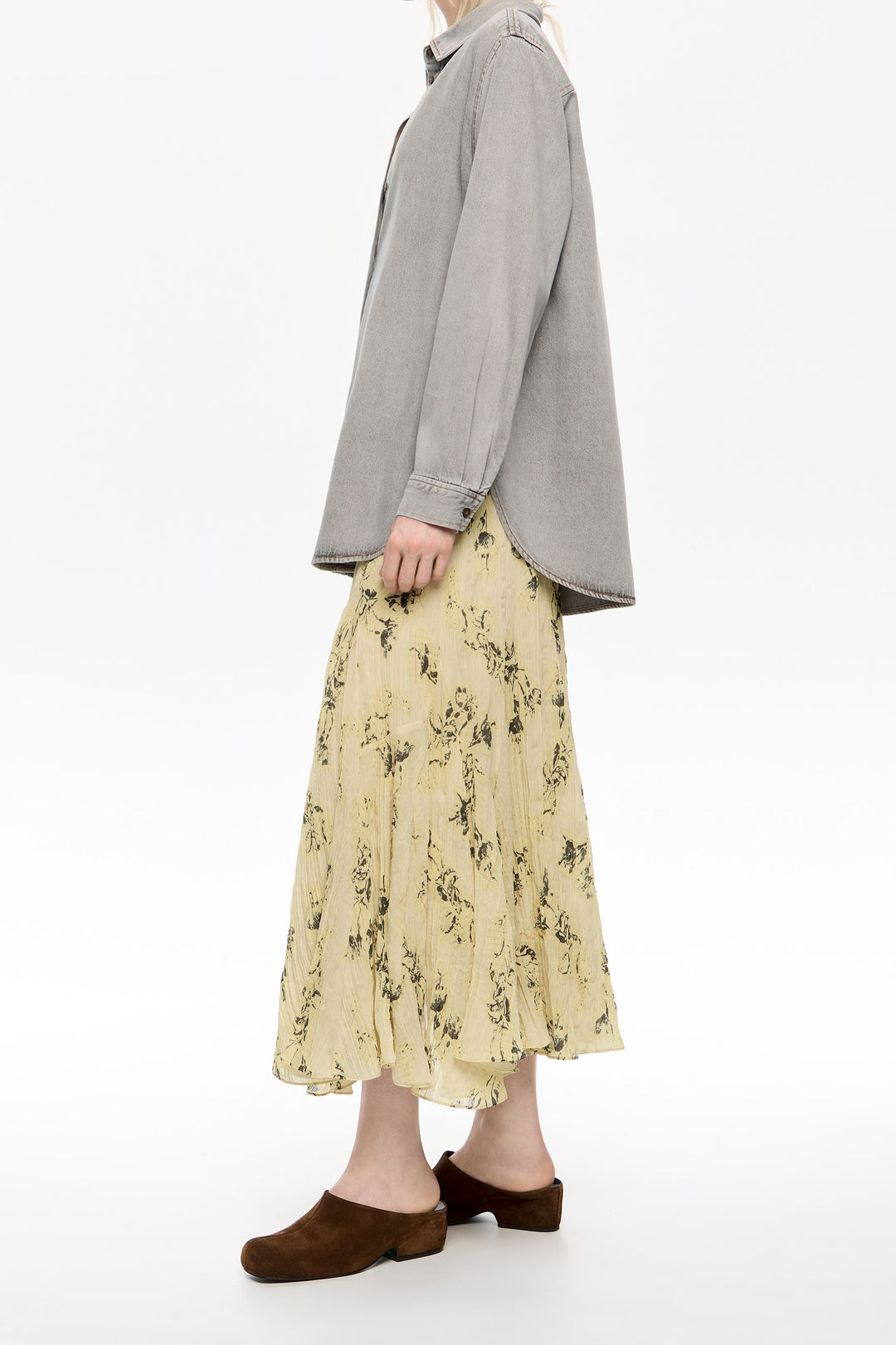 Light yellow Notebook pleated asymmetric skirt
