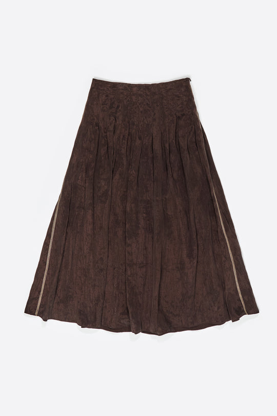 Brown pleated A-line midi skirt