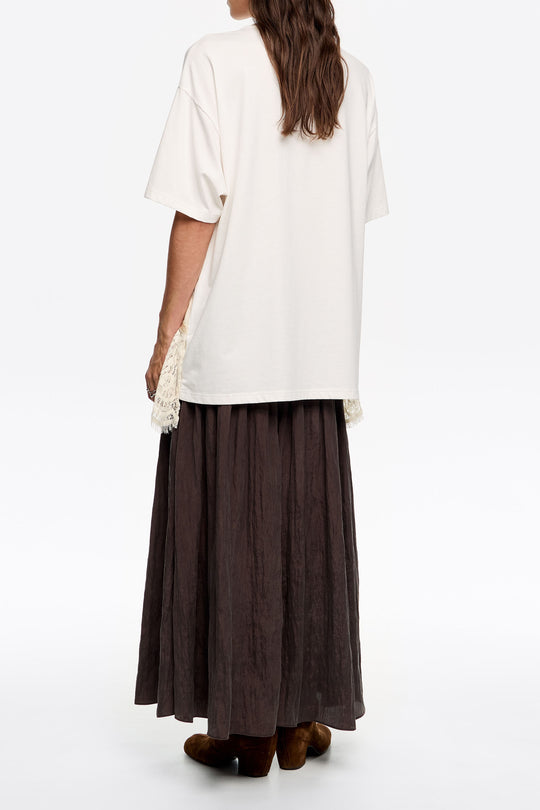 Brown pleated A-line midi skirt