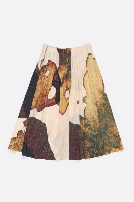 Light yellow Abstract pleated A-line midi skirt
