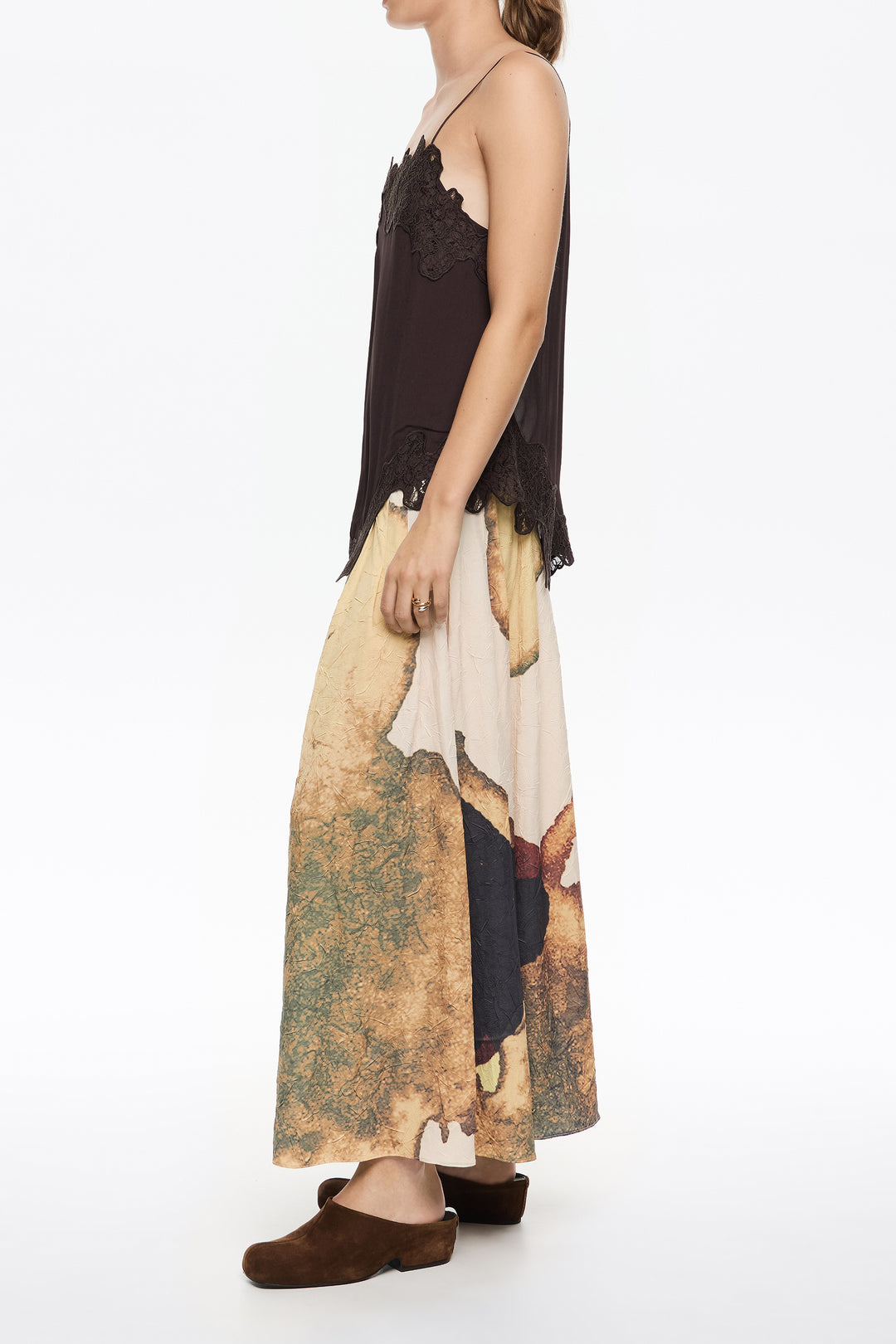 Light yellow Abstract pleated A-line midi skirt
