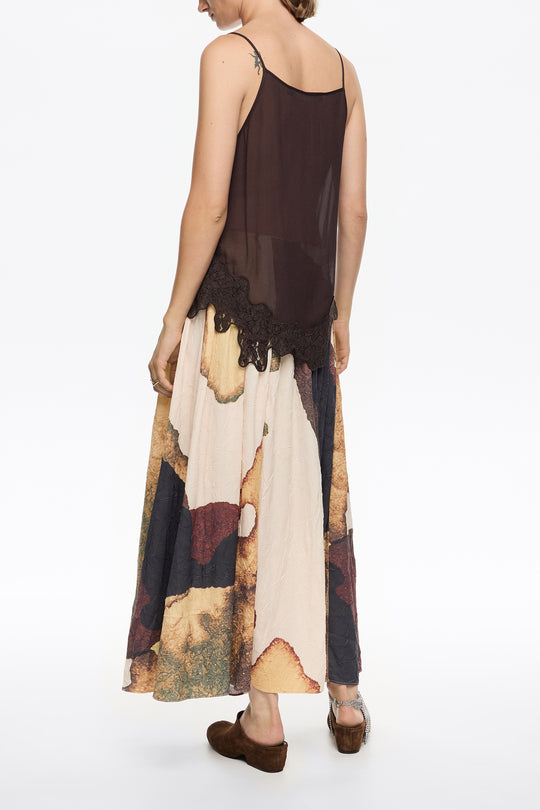 Light yellow Abstract pleated A-line midi skirt