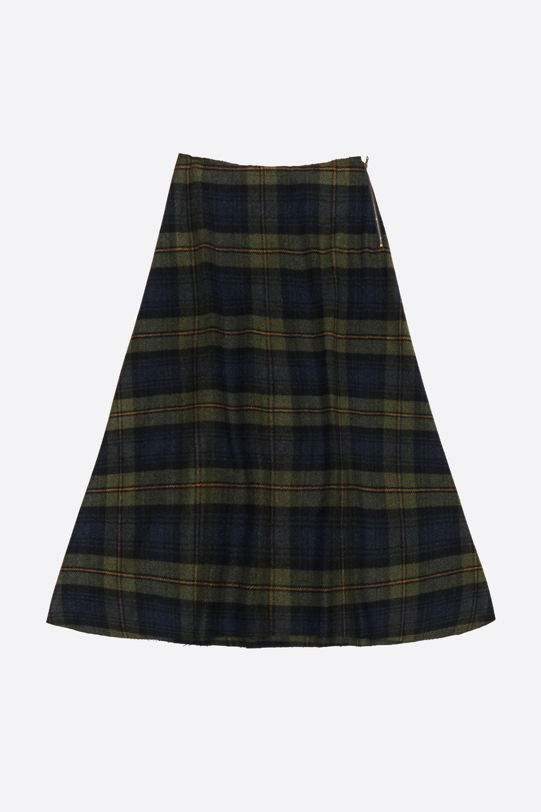 Khaki checked wool A-line skirt