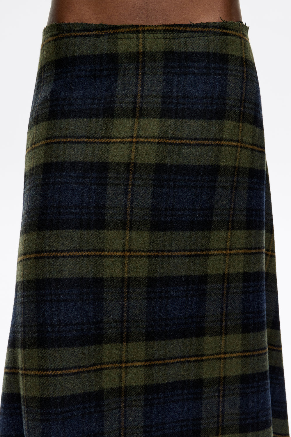 Khaki checked wool A-line skirt