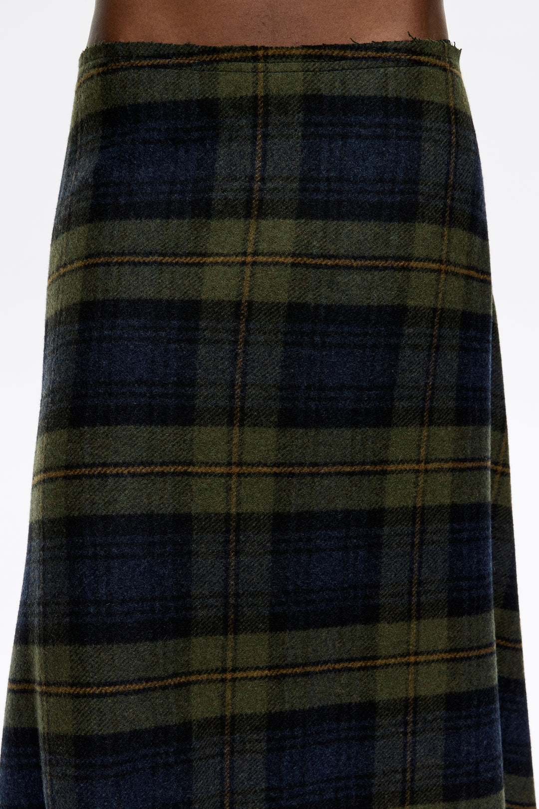 Khaki checked wool A-line skirt