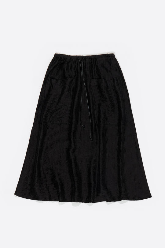 Washed black adjustable waist fluid skirt