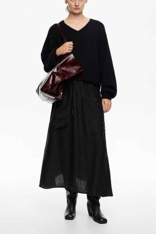 Washed black adjustable waist fluid skirt