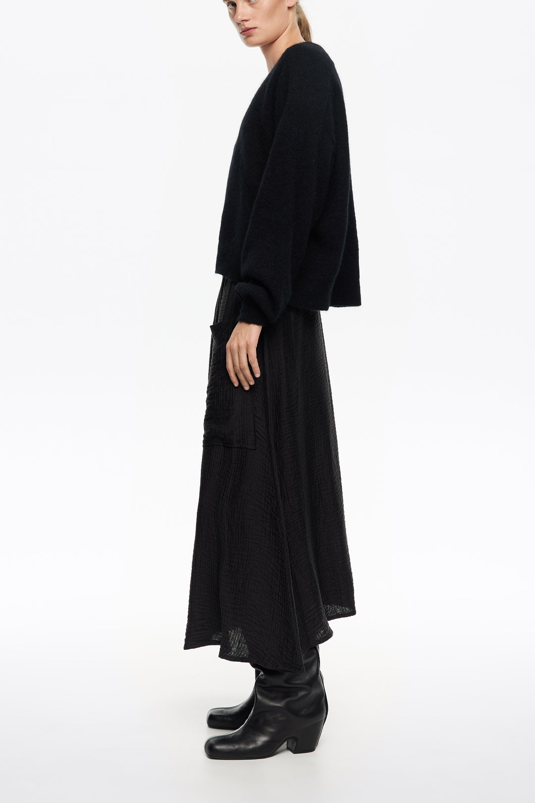 Washed black adjustable waist fluid skirt