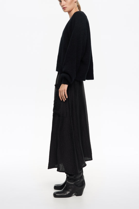 Washed black adjustable waist fluid skirt