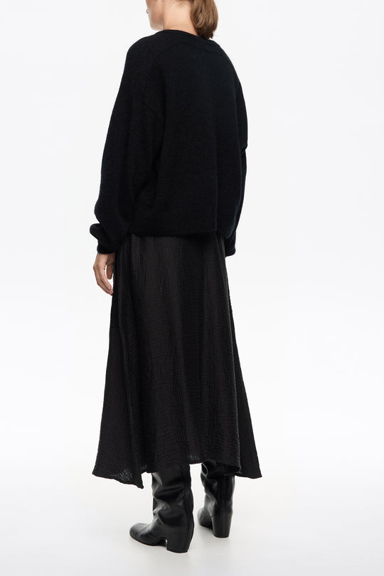 Washed black adjustable waist fluid skirt