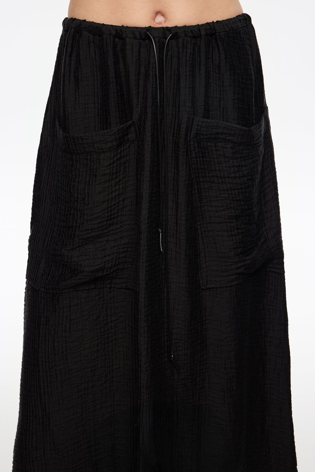 Washed black adjustable waist fluid skirt