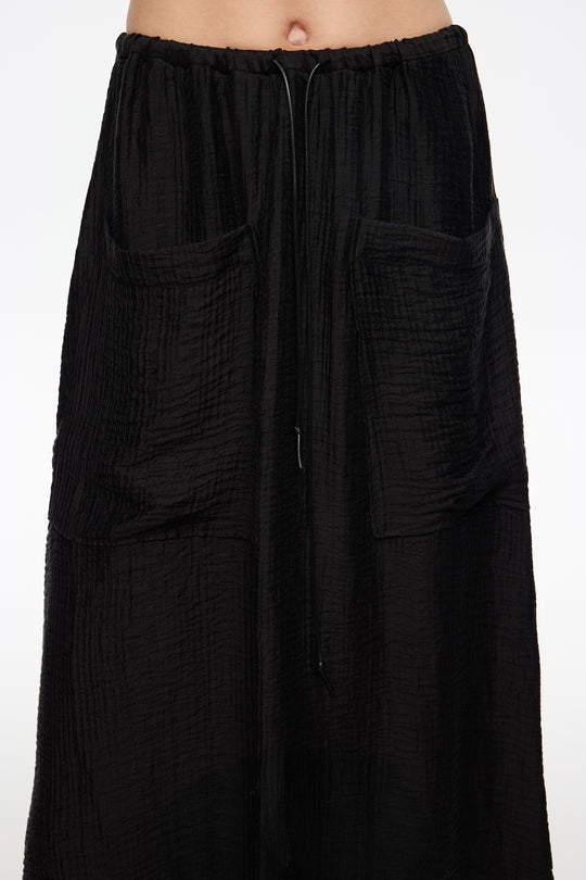 Washed black adjustable waist fluid skirt
