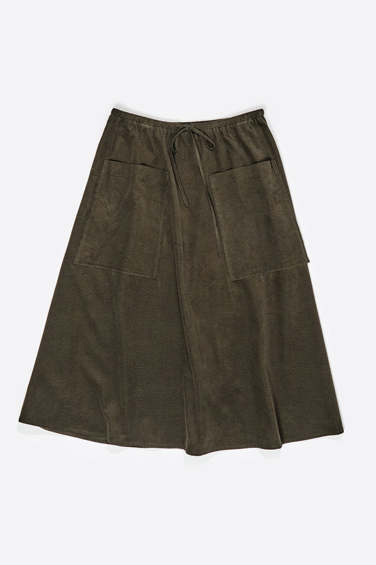 Khaki adjustable waist midi skirt