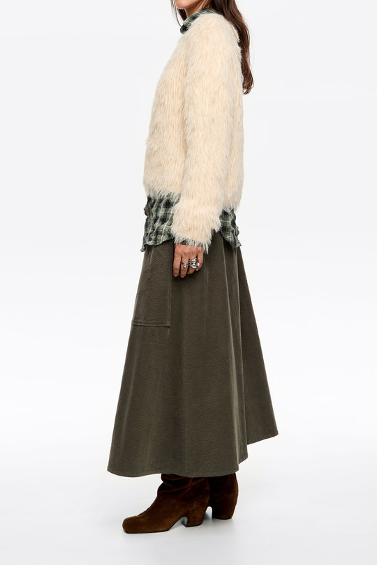 Khaki adjustable waist midi skirt