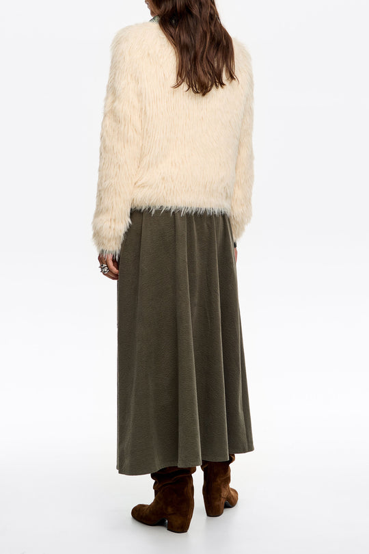 Khaki adjustable waist midi skirt