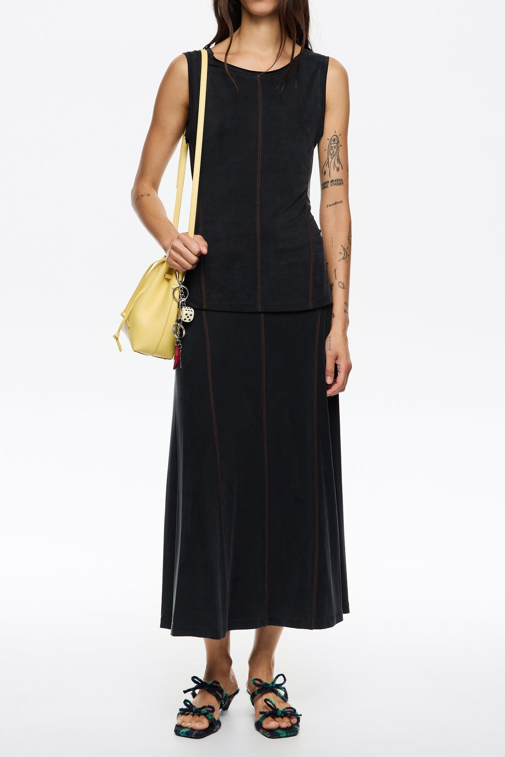 Washed black cupro A-line skirt