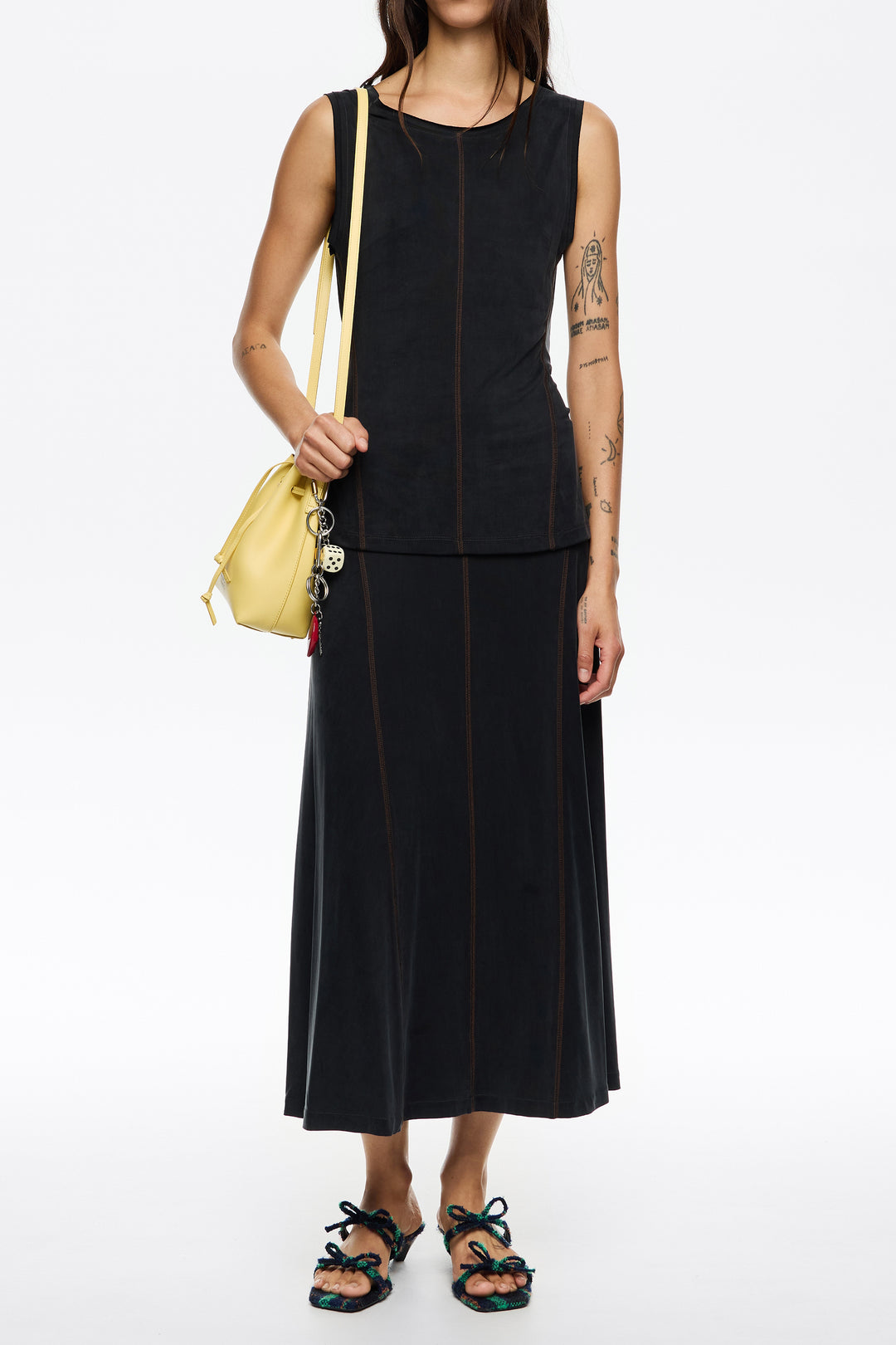 Washed black cupro A-line skirt