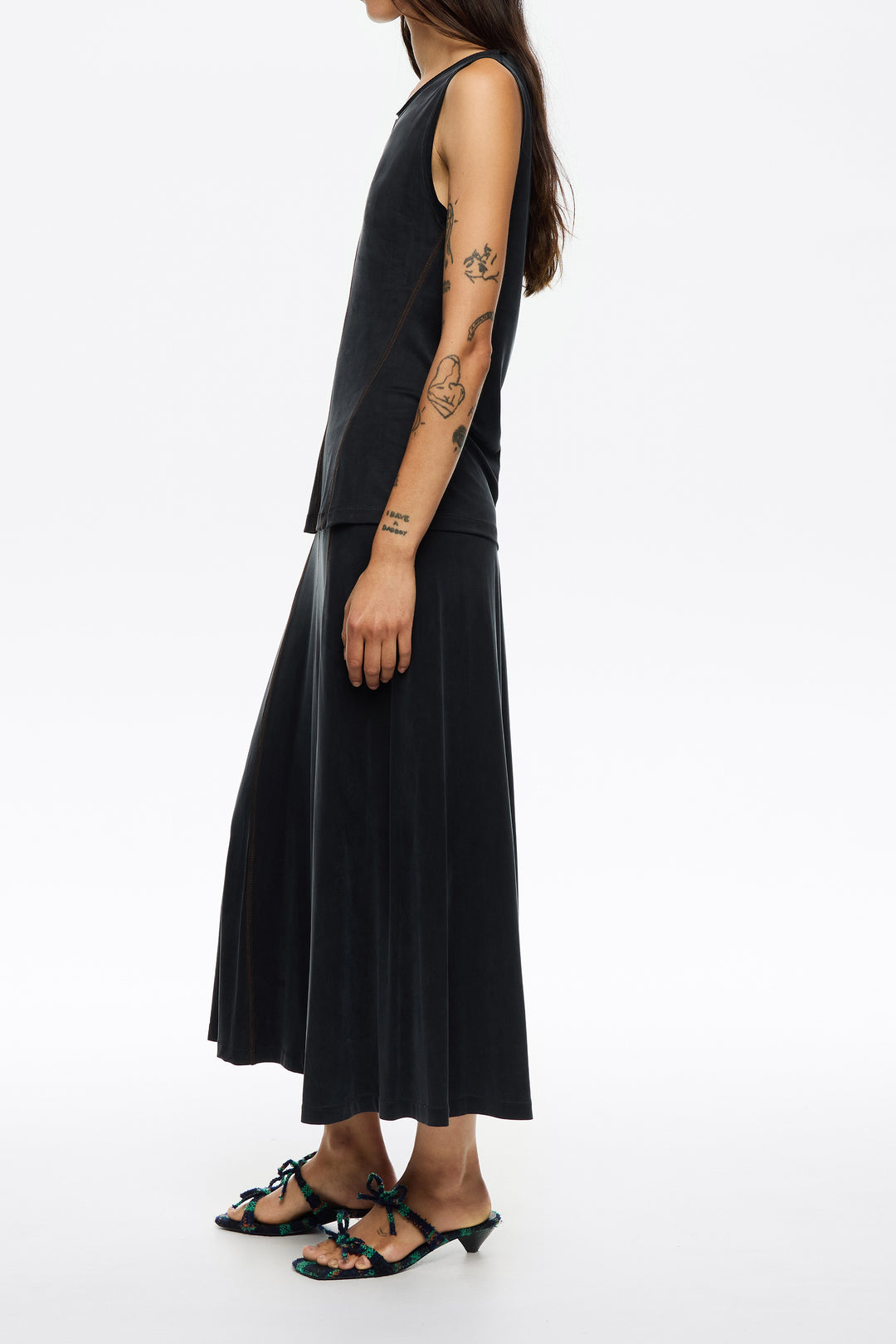 Washed black cupro A-line skirt
