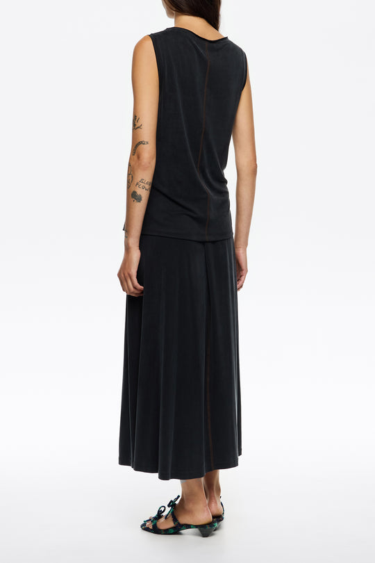 Washed black cupro A-line skirt