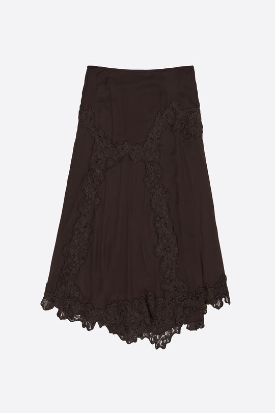 Dark brown fluid lace skirt