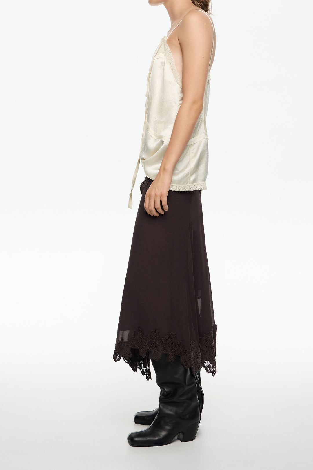 Dark brown fluid lace skirt