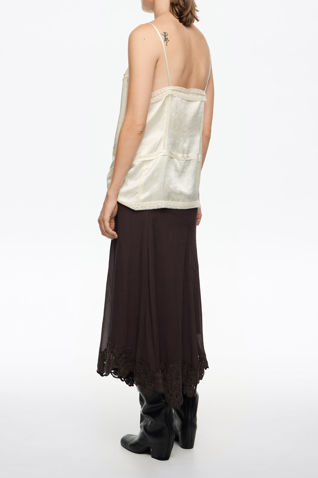 Dark brown fluid lace skirt