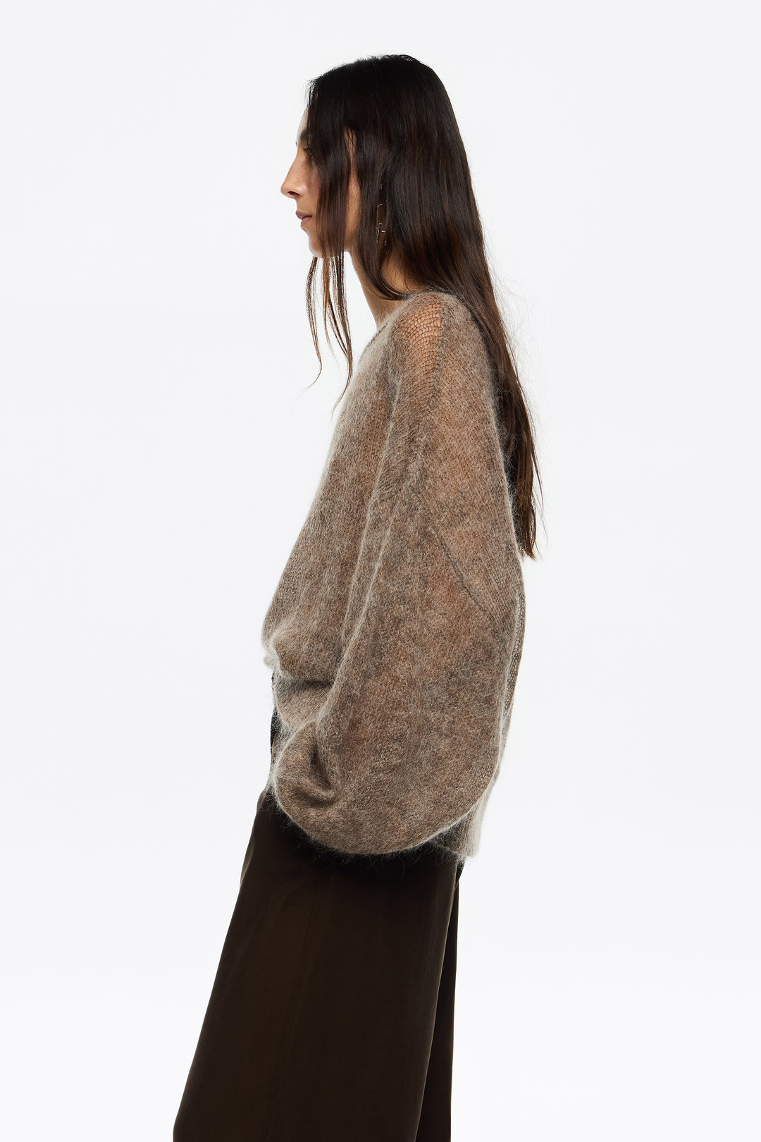 Dark brown fluid flared trousers