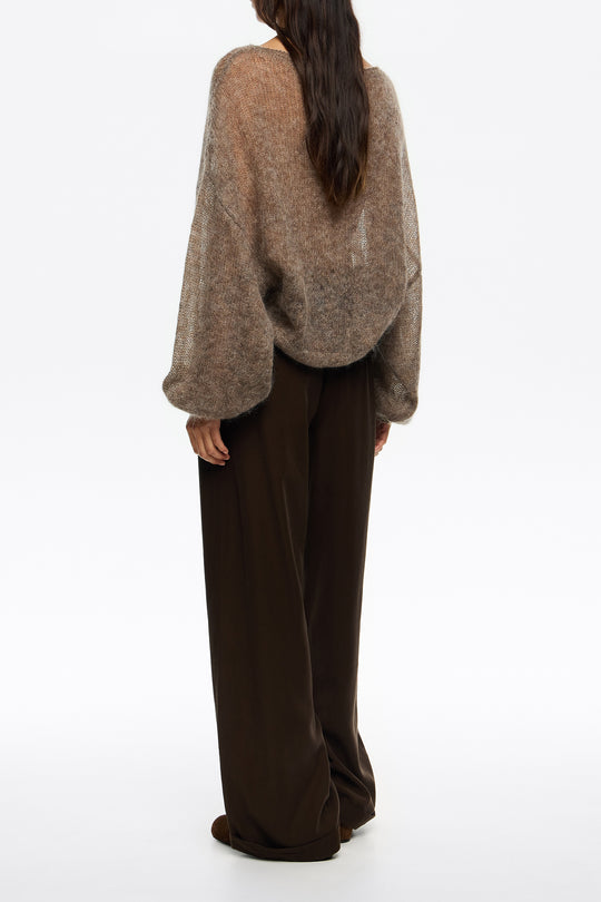 Dark brown fluid flared trousers