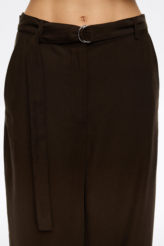Dark brown fluid flared trousers