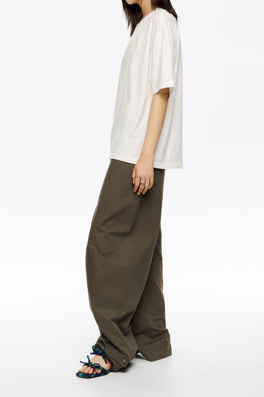 Dark khaki adjustable barrel leg trousers