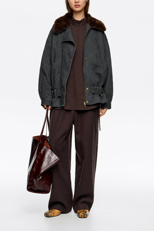 Dark brown cotton/wool jogger trousers